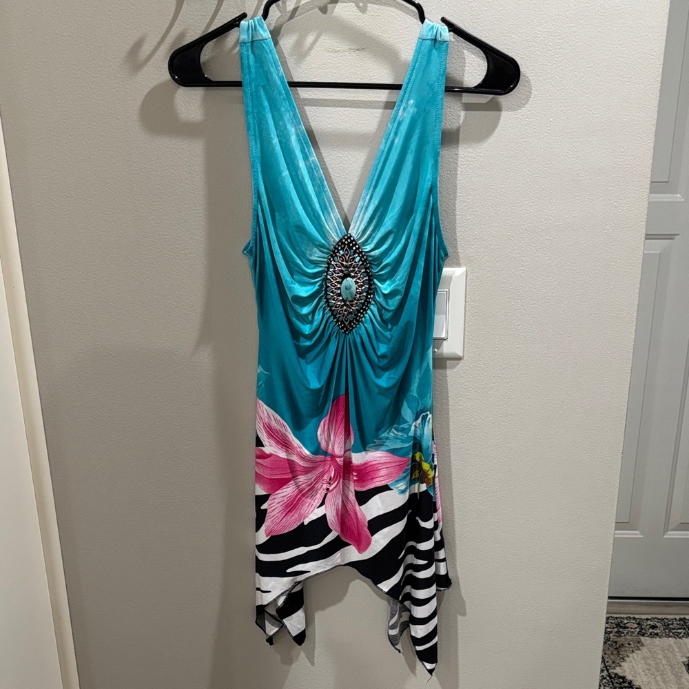 VENUS Teal and Black Floral Tank Top
